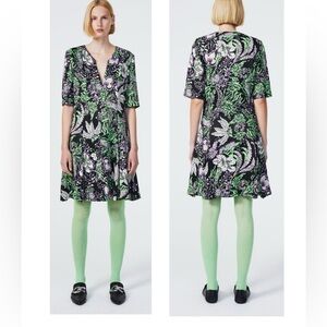 RODEBJER Kandy Vegetal Floral Print V-Neck Zipper Bodice Mini Dress NEW Size XS